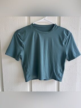 Women's Teal Nulu Crop Short Sleeve Top